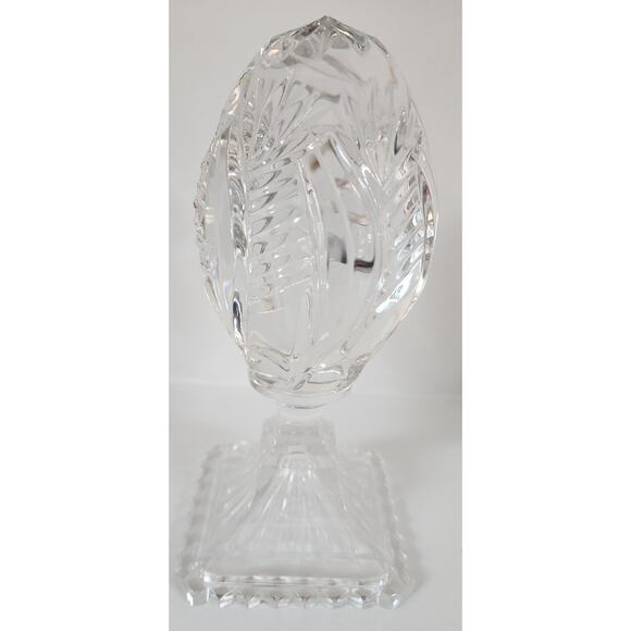 Vintage Lead Crystal Cut Glass Egg on Pedestal Base 7.25" Starburst & Leaf Motif - Picture 5 of 11